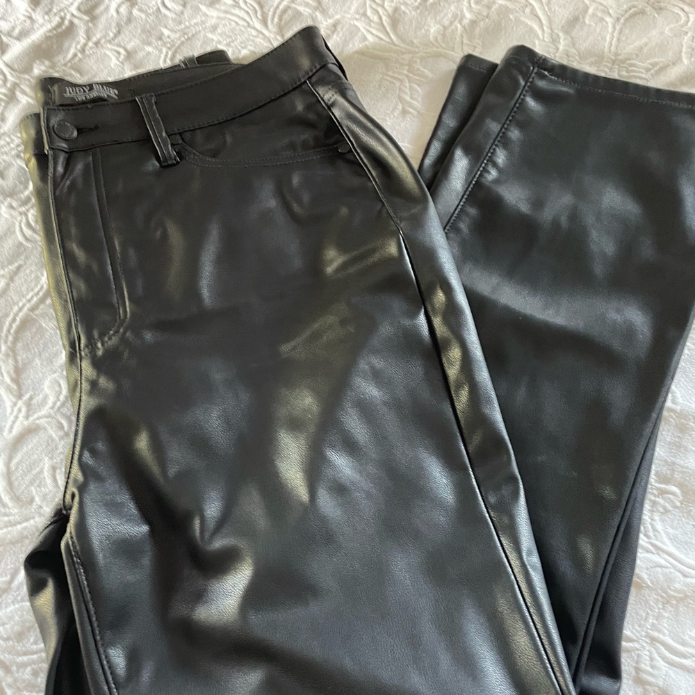 Judy Blue Faux Black Leather Pants Biker Business Straight Leg Pants 13/31 New